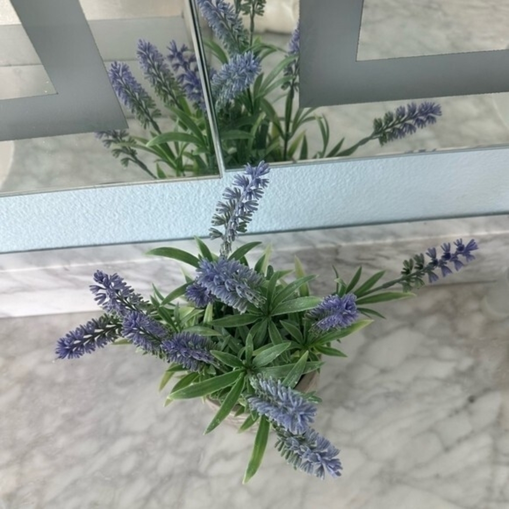 Artificial Lavender Plant White Cement Planter 12" Indoor Outdoor Faux Floral VG - Picture 4 of 5